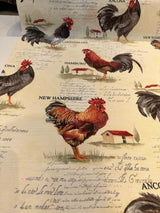 Rooster Chicken Farm Cotton Blend Fabric - Country Toile, Sage Tan Cream Red, 55" Width (1 Yard)