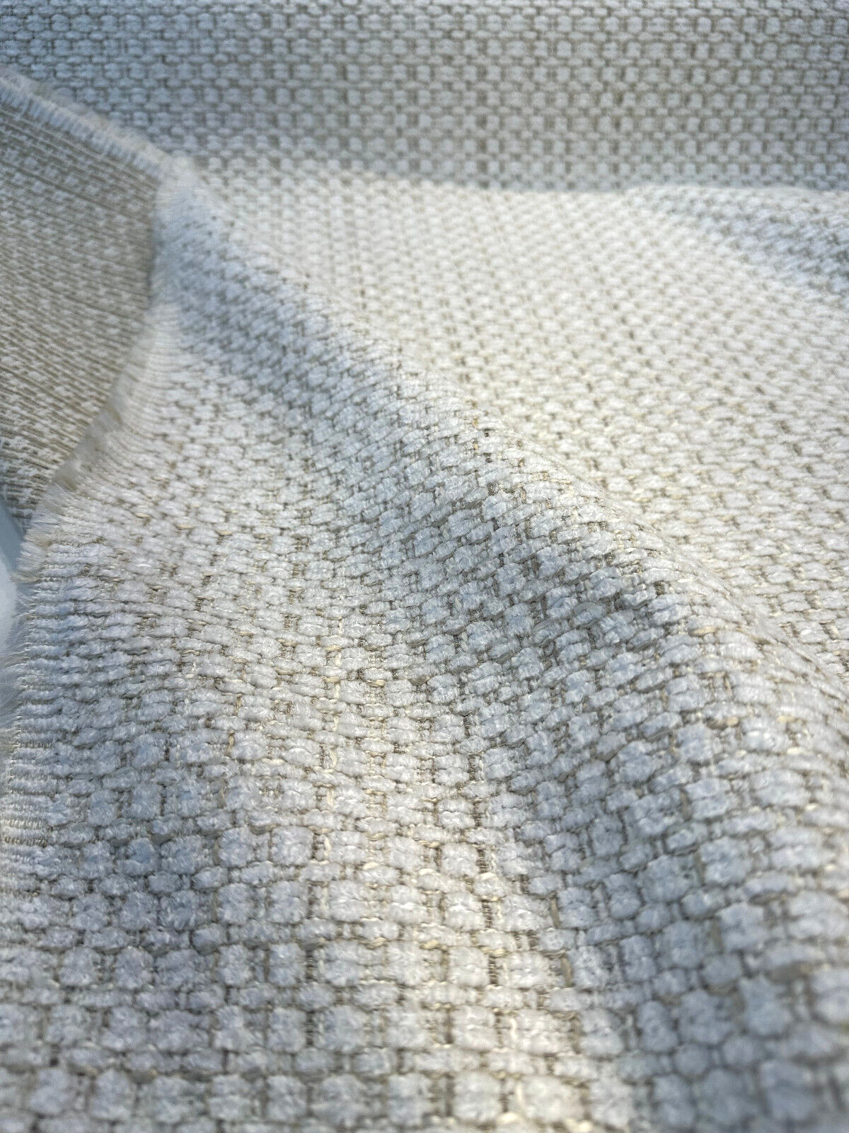 Amore Snow Textured Soft Chenille Upholstery Fabric - Snow White With Ivory Golden Tints, 56" Width (1 Yard)