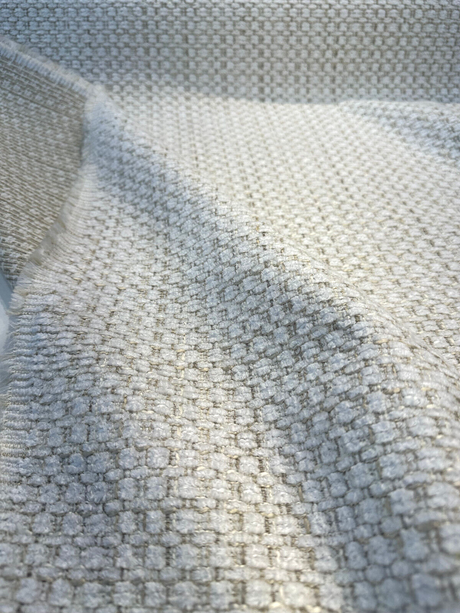 Amore Snow Textured Soft Chenille Upholstery Fabric - Snow White With Ivory Golden Tints, 56" Width (1 Yard)
