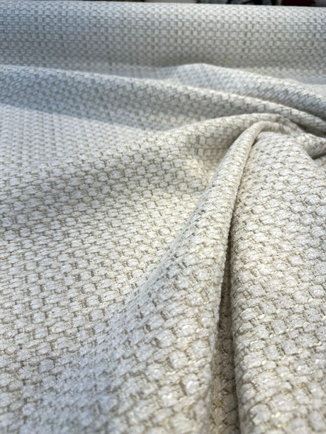 Amore Snow Textured Soft Chenille Upholstery Fabric - Snow White With Ivory Golden Tints, 56" Width (1 Yard)