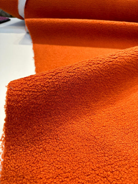 Fuzzy Wooly Boucle Polyester Fabric - Orange Persimmon, Upholstery, 54" Width (1 Yard)