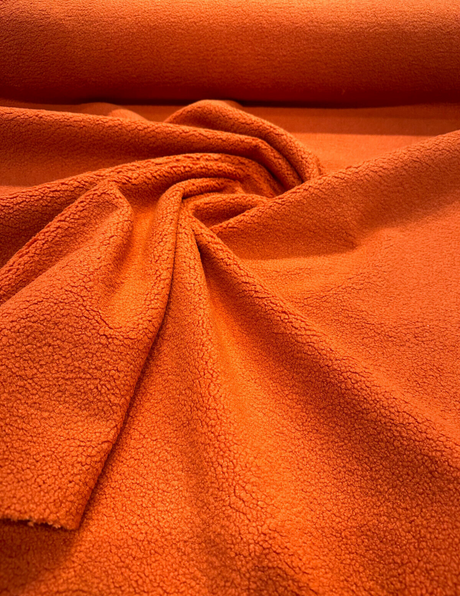 Fuzzy Wooly Boucle Polyester Fabric - Orange Persimmon, Upholstery, 54" Width (1 Yard)