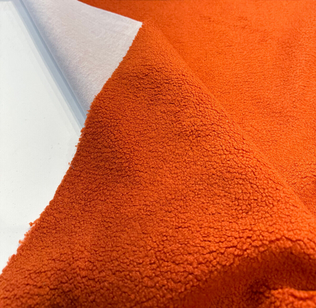 Fuzzy Wooly Boucle Polyester Fabric - Orange Persimmon, Upholstery, 54" Width (1 Yard)