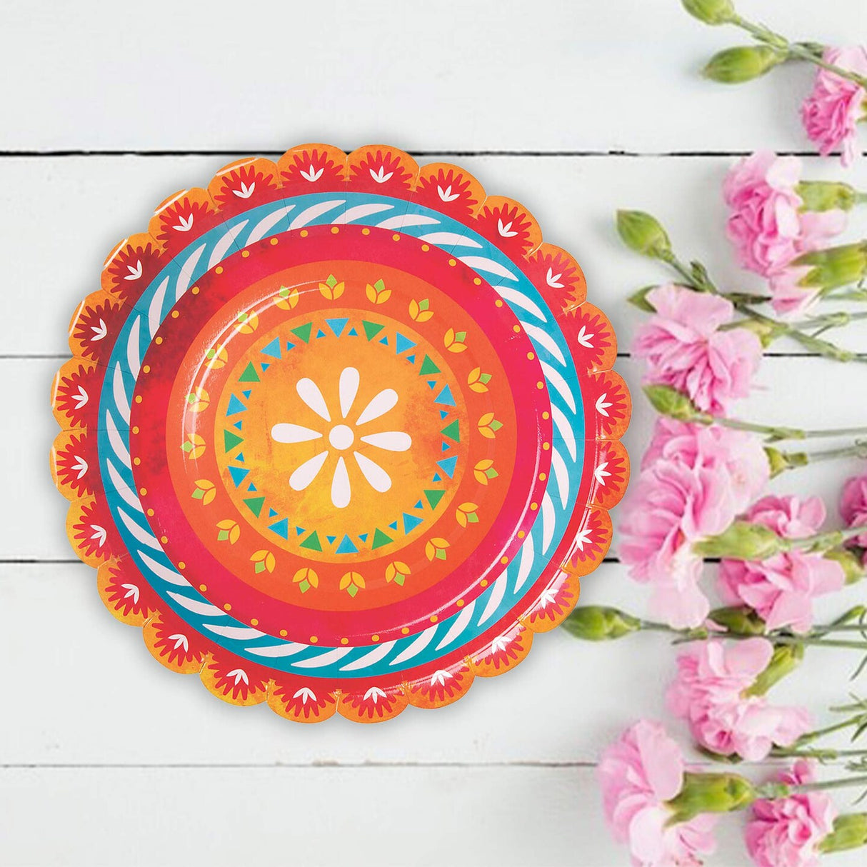 8 Count Fiesta Paper Dinner Plates Colorful Disposable Supplies for Party Food 9"