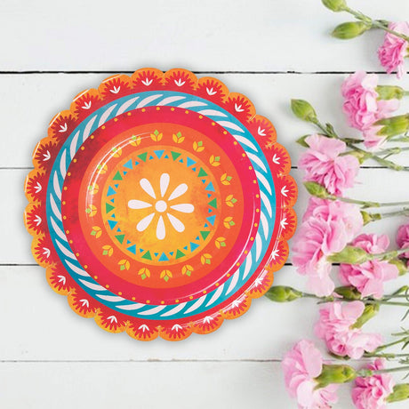 8 Count Fiesta Paper Dinner Plates Colorful Disposable Supplies for Party Food 9"
