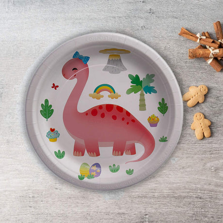 8 Count Pastel Dinosaur Paper Plates Birthday Party Disposable Dinnerware 9"