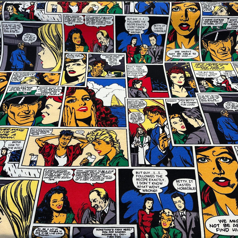 Pop Art Comic Vintage Multicolor Cotton Fabric - Multicolor Comic Print, 55" Width (1 Yard)