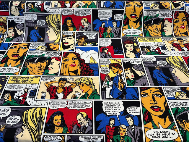 Pop Art Comic Vintage Multicolor Cotton Fabric - Multicolor Comic Print, 55" Width (1 Yard)