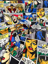 Pop Art Comic Vintage Multicolor Cotton Fabric - Multicolor Comic Print, 55" Width (1 Yard)