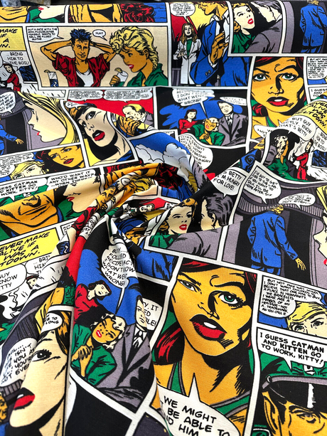 Pop Art Comic Vintage Multicolor Cotton Fabric - Multicolor Comic Print, 55" Width (1 Yard)