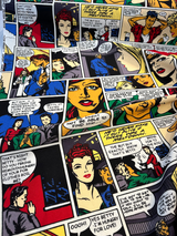 Pop Art Comic Vintage Multicolor Cotton Fabric - Multicolor Comic Print, 55" Width (1 Yard)