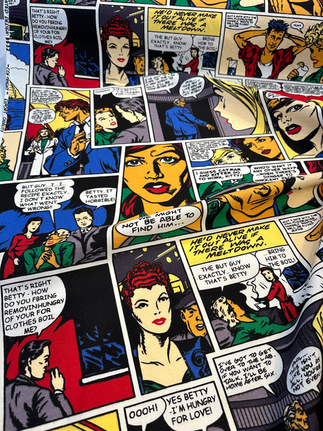 Pop Art Comic Vintage Multicolor Cotton Fabric - Multicolor Comic Print, 55" Width (1 Yard)