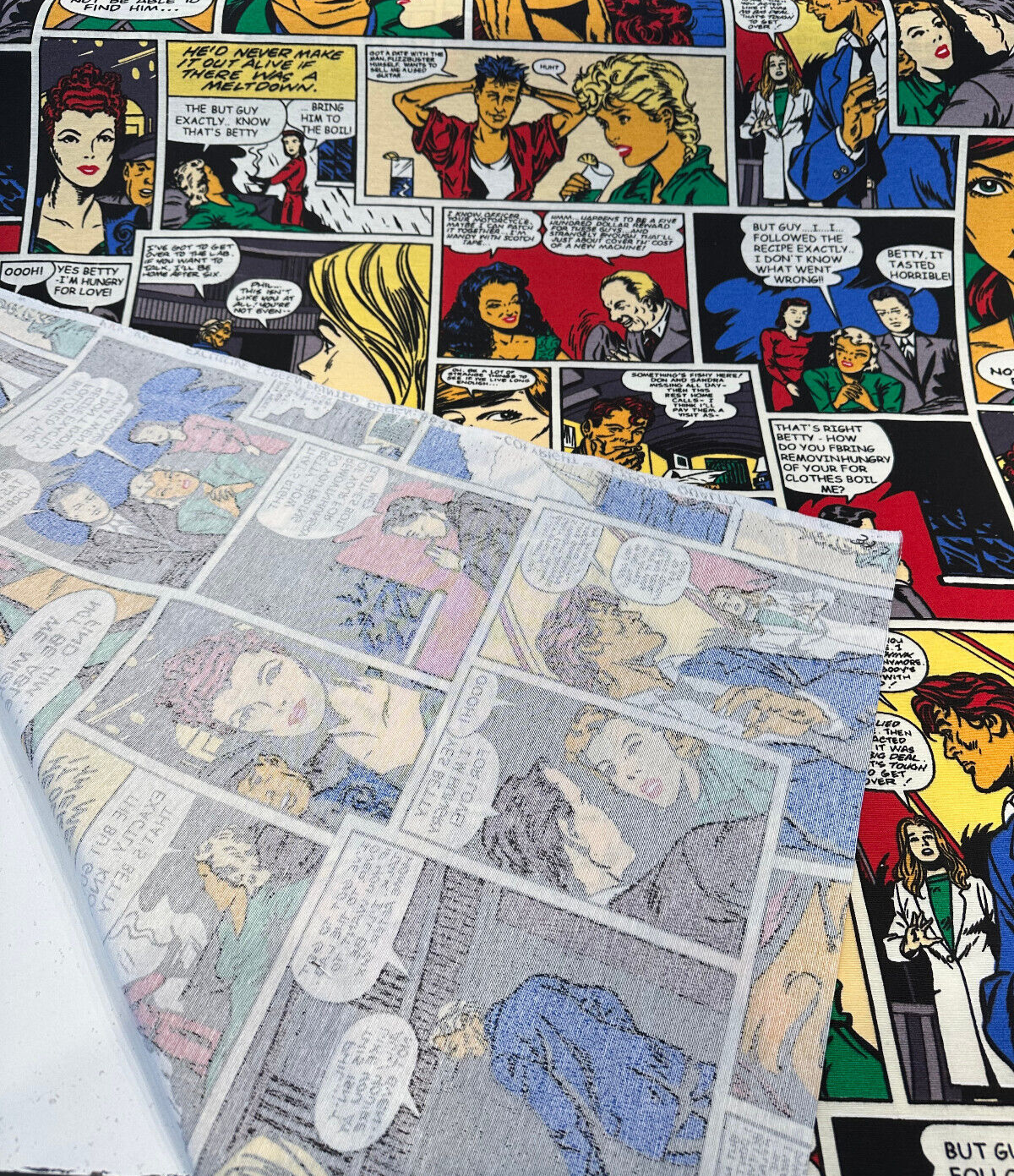 Pop Art Comic Vintage Multicolor Cotton Fabric - Multicolor Comic Print, 55" Width (1 Yard)