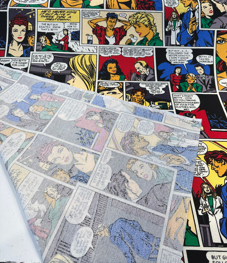 Pop Art Comic Vintage Multicolor Cotton Fabric - Multicolor Comic Print, 55" Width (1 Yard)