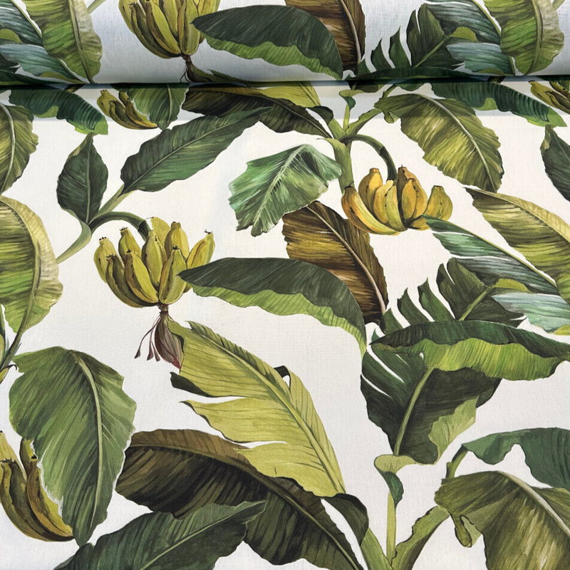 Forest Banana Leaves Cotton Fabric - Green Tropical Leaf Print, 54" Width (1 Yard)