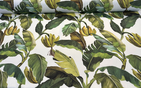 Forest Banana Leaves Cotton Fabric - Green Tropical Leaf Print, 54" Width (1 Yard)
