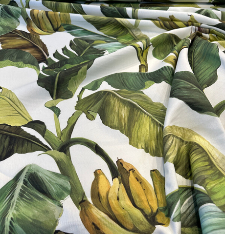 Forest Banana Leaves Cotton Fabric - Green Tropical Leaf Print, 54" Width (1 Yard)