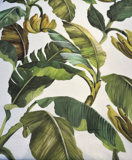 Forest Banana Leaves Cotton Fabric - Green Tropical Leaf Print, 54" Width (1 Yard)