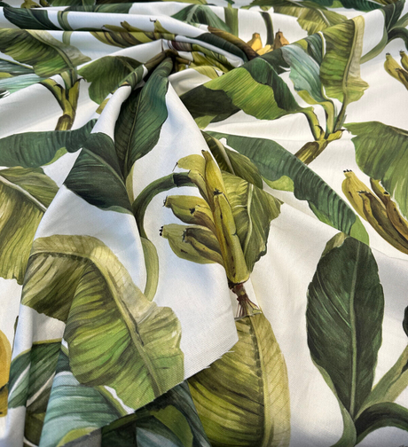 Forest Banana Leaves Cotton Fabric - Green Tropical Leaf Print, 54" Width (1 Yard)