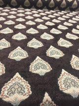 Emblem Chenille Chenille Fabric - Brown Beige Light Blue, 57" Width, 3.75" Vertical Repeat, 3.5" Horizontal Repeat (1 Yard)