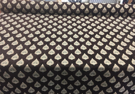 Emblem Chenille Chenille Fabric - Brown Beige Light Blue, 57" Width, 3.75" Vertical Repeat, 3.5" Horizontal Repeat (1 Yard)