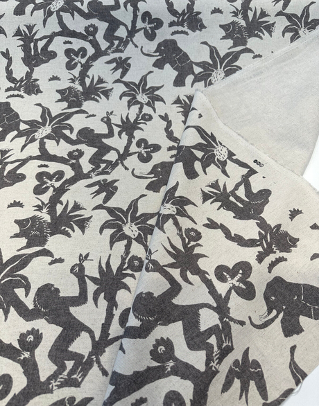 Novagratz Monkey Business Onyx Cotton Linen Blend Fabric - Multi Colored Jungle Creature Design, 54" Width, 12.25" Vertical Repeat, 27" Horizontal Repeat (1 Yard)