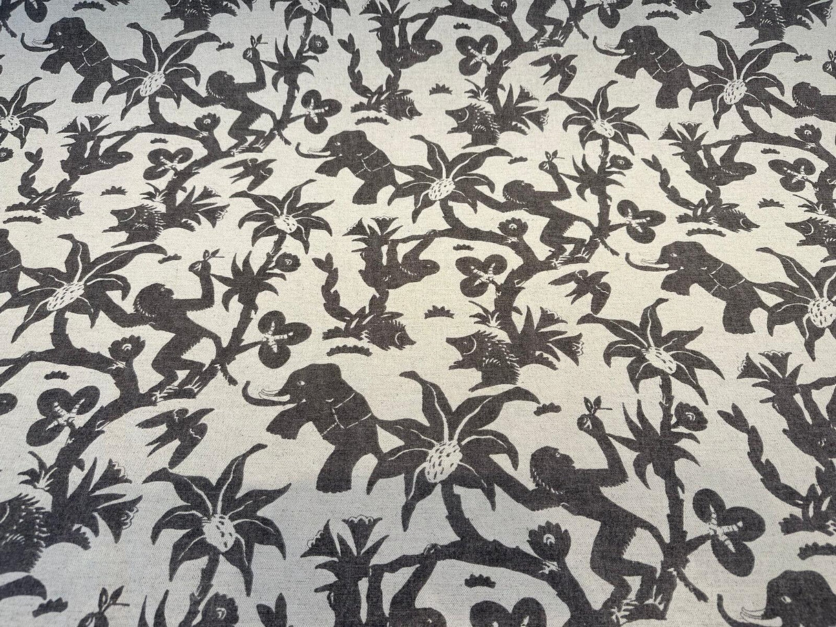 Novagratz Monkey Business Onyx Cotton Linen Blend Fabric - Multi Colored Jungle Creature Design, 54" Width, 12.25" Vertical Repeat, 27" Horizontal Repeat (1 Yard)