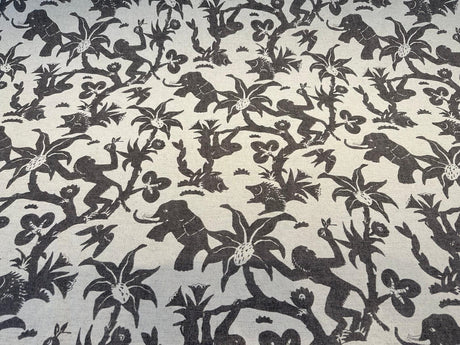 Novagratz Monkey Business Onyx Cotton Linen Blend Fabric - Multi Colored Jungle Creature Design, 54" Width, 12.25" Vertical Repeat, 27" Horizontal Repeat (1 Yard)