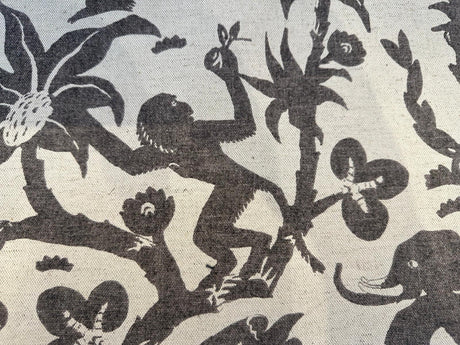 Novagratz Monkey Business Onyx Cotton Linen Blend Fabric - Multi Colored Jungle Creature Design, 54" Width, 12.25" Vertical Repeat, 27" Horizontal Repeat (1 Yard)
