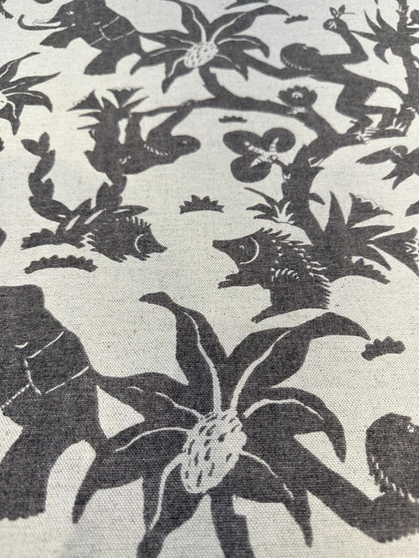 Novagratz Monkey Business Onyx Cotton Linen Blend Fabric - Multi Colored Jungle Creature Design, 54" Width, 12.25" Vertical Repeat, 27" Horizontal Repeat (1 Yard)