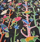Bird House Parrots Chatter Cotton Fabric - Black Licorice, 54" Width, 27" Horizontal Repeat, 13.5" Vertical Repeat (1 Yard)