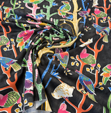 Bird House Parrots Chatter Cotton Fabric - Black Licorice, 54" Width, 27" Horizontal Repeat, 13.5" Vertical Repeat (1 Yard)
