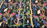 Bird House Parrots Chatter Cotton Fabric - Black Licorice, 54" Width, 27" Horizontal Repeat, 13.5" Vertical Repeat (1 Yard)