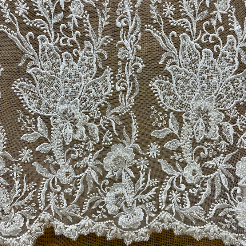 1 Yard Beaded Lace Fabric Embroidered on 100% Polyester Net Mesh 51" Wide