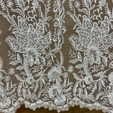 1 Yard Beaded Lace Fabric Embroidered on 100% Polyester Net Mesh 51" Wide