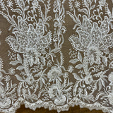 Beaded Lace Fabric Embroidered on 100% Polyester Net Mesh, Ivory, 51" Wide