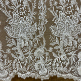Beaded Lace Embroidered Ivory Mesh