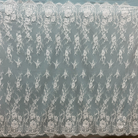 Embroidered Chantilly Lace Fabric with Eyelash Scallop
