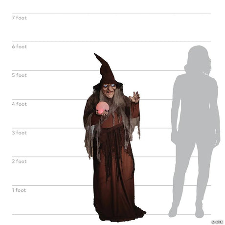 Animated Soothsayer Witch Halloween Prop with Color-Changing Crystal Ball, featuring a classic spooky Halloween witch