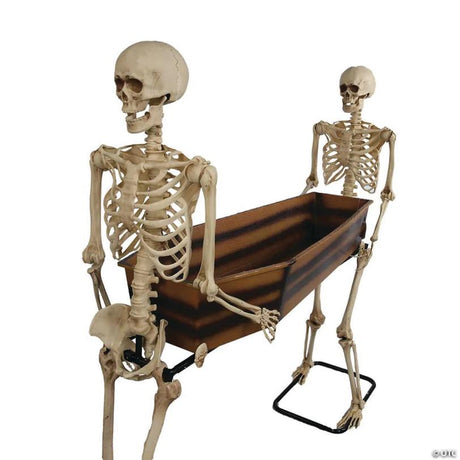 Metal Base Skeleton Duo Carrying Coffin Halloween Decoration, showing a detailed skeletal bone design