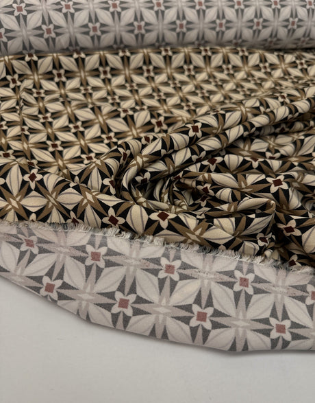 Printed Polyester Beige Black Striped Geometric
