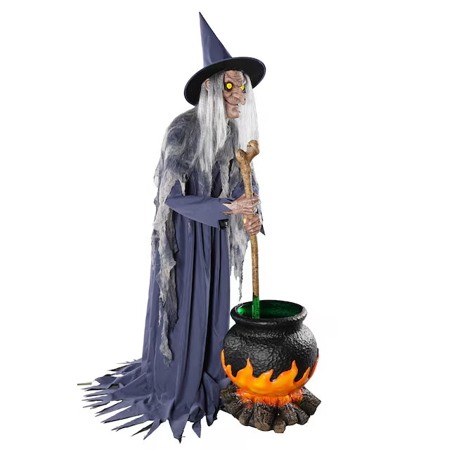 Haunted Living 6-ft Witch with Cauldron Motion Activated Lighted Animatronic Halloween Decoration