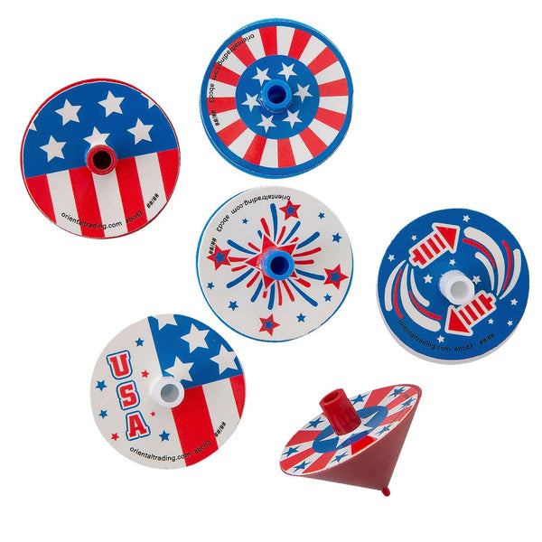 1 1/4" Bulk 144 Pc. Mini Patriotic Red, White & Blue Plastic Spin Tops