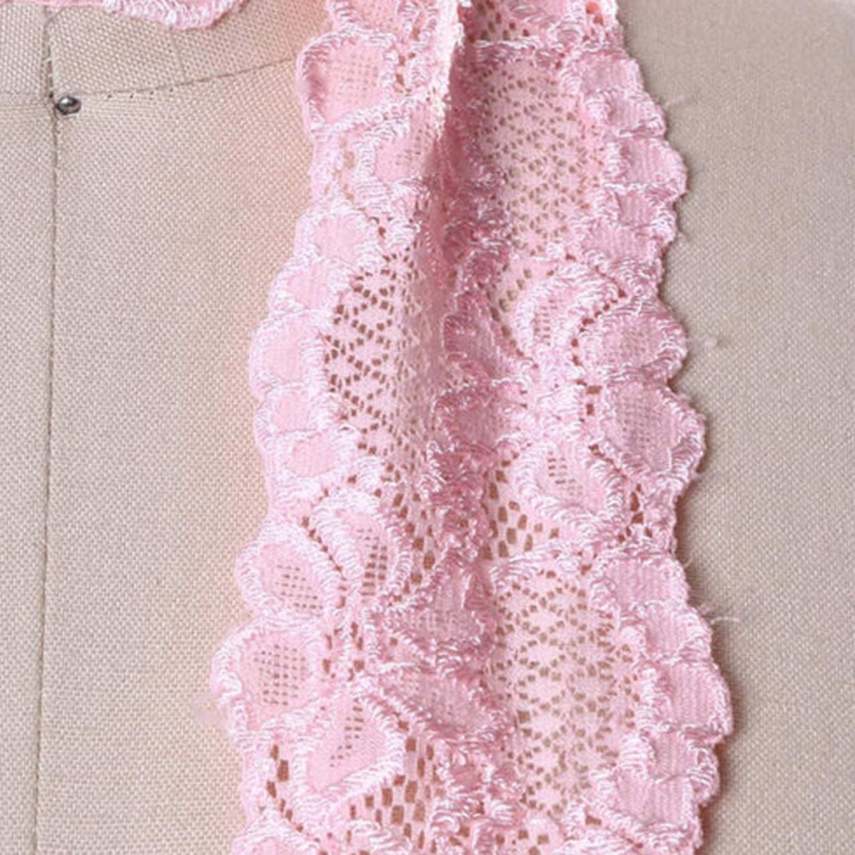 2 Yards Light Pink Stretch Lace Trim 2.5" Wide Floral Elastic Ribbon for Lingerie, Sewing & Crafts