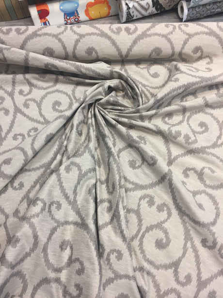 Scroll Linen Cotton Polyester Fabric - Natural Scroll Jacquard, 54" Width (1 Yard)
