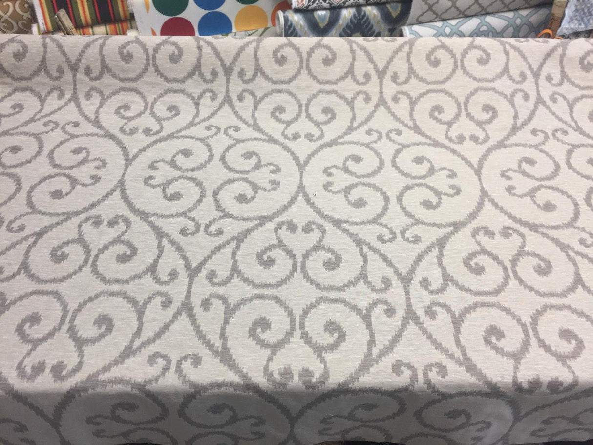 Scroll Linen Cotton Polyester Fabric - Natural Scroll Jacquard, 54" Width (1 Yard)