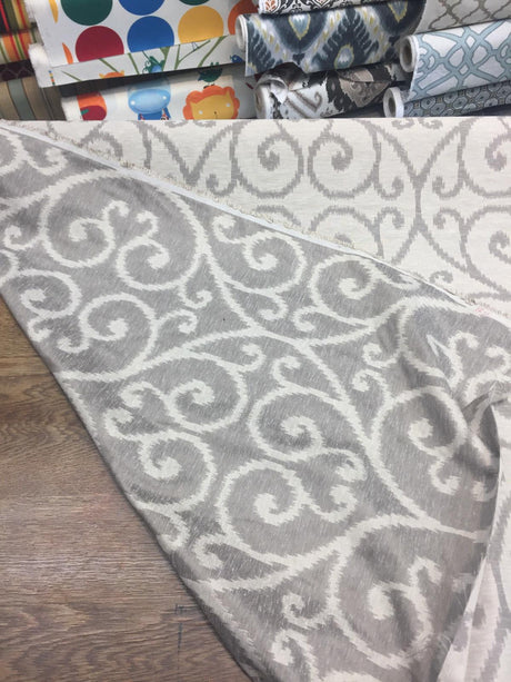 Scroll Linen Cotton Polyester Fabric - Natural Scroll Jacquard, 54" Width (1 Yard)