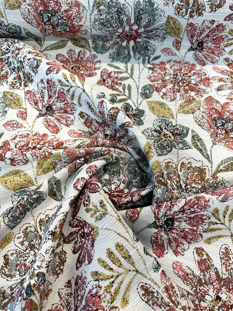 Happy Note Chenille Upholstery Fabric - Coral Rose Floral, 59.5" Width (1 Yard)