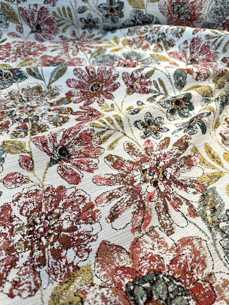 Happy Note Chenille Upholstery Fabric - Coral Rose Floral, 59.5" Width (1 Yard)