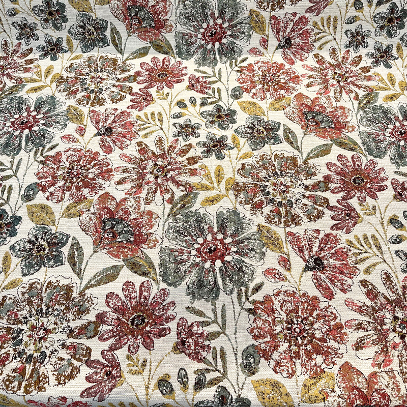 Happy Note Chenille Upholstery Fabric - Coral Rose Floral, 59.5" Width (1 Yard)